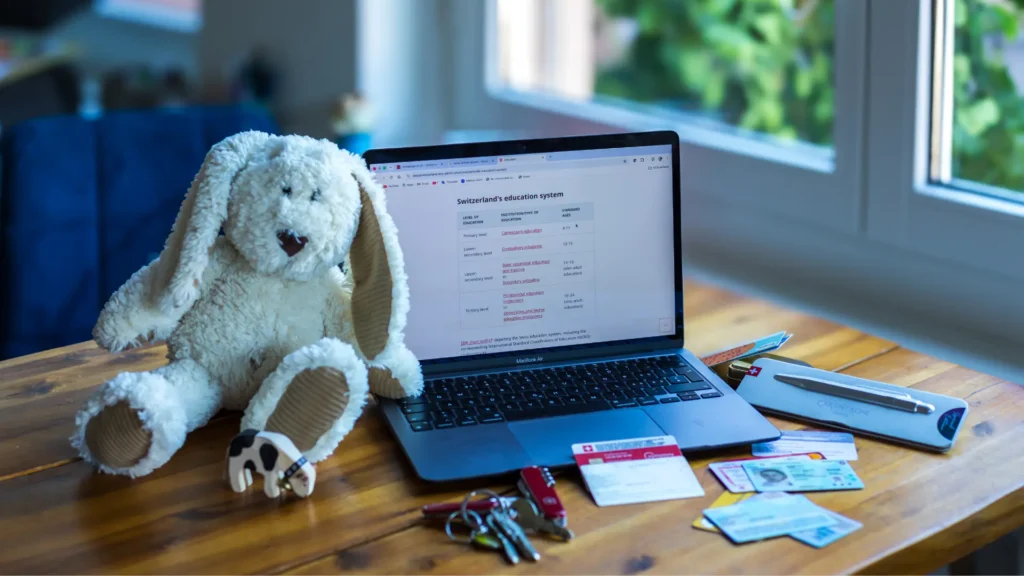 the photo with the laptop and cards, teddy