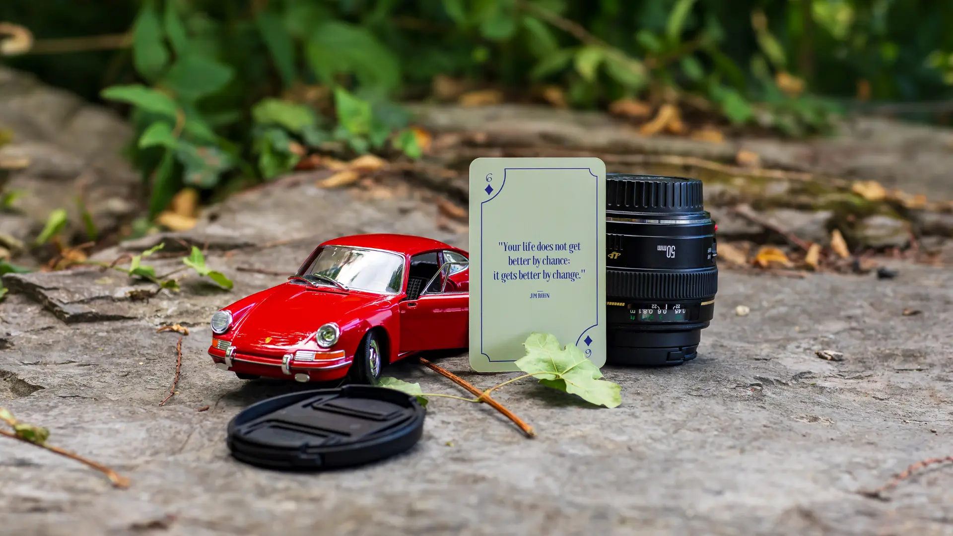 3 components of transition: classic car, lens and skills (the power cards).